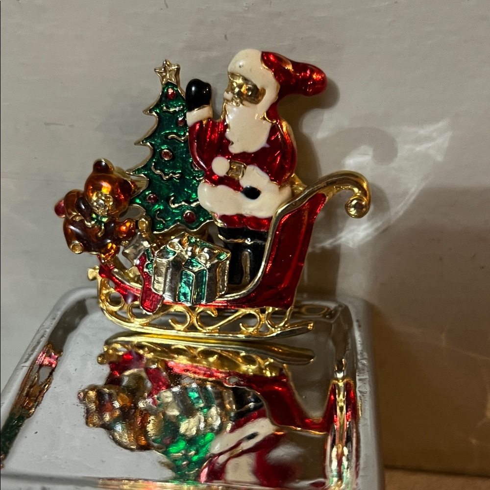 Festive Santa Sleigh Brooch with earrings attached